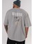 Think Outside The Box Arka Baskılı Gri Oversize T-Shirt Unisex Erkek Kadın Bisiklet Yaka 5