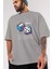 Dice Yazılı Ön Baskılı Gri Oversize T-Shirt Unisex Erkek Kadın Bisiklet Yaka 3