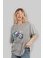 Dice Yazılı Ön Baskılı Gri Oversize T-Shirt Unisex Erkek Kadın Bisiklet Yaka 4