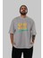 Good Vibes Ön Baskılı Gri Oversize T-Shirt Unisex Erkek Kadın Bisiklet Yaka 5