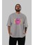 Positive 2 Ön Baskılı Gri Oversize T-Shirt Unisex Erkek Kadın Bisiklet Yaka 5