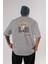 The King Is Here Yazılı Arka Baskılı Gri Oversize T-Shirt Unisex Erkek Kadın Bisiklet Yaka 1