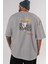 The King Is Here Yazılı Arka Baskılı Gri Oversize T-Shirt Unisex Erkek Kadın Bisiklet Yaka 5