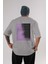 Vision Yazılı Arka Baskılı Gri Oversize T-Shirt Unisex Erkek Kadın Bisiklet Yaka 1