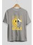 Smile Yazılı Ön Baskılı Gri Oversize T-Shirt Unisex Erkek Kadın Bisiklet Yaka 2