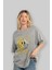 Smile Yazılı Ön Baskılı Gri Oversize T-Shirt Unisex Erkek Kadın Bisiklet Yaka 4