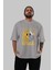 Smile Yazılı Ön Baskılı Gri Oversize T-Shirt Unisex Erkek Kadın Bisiklet Yaka 5
