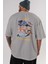 Retro Design Arka Baskılı Gri Oversize T-Shirt Unisex Erkek Kadın Bisiklet Yaka 5