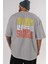 Keep Life Simple Yazılı Arka Baskılı Gri Oversize T-Shirt Unisex Erkek Kadın Bisiklet Yaka 5
