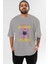 Bloom Yazılı Ön Baskılı Gri Oversize T-Shirt Unisex Erkek Kadın Bisiklet Yaka 1