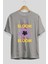 Bloom Yazılı Ön Baskılı Gri Oversize T-Shirt Unisex Erkek Kadın Bisiklet Yaka 2