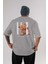 Teddy Bear Hi Nice To Meet Arka Baskılı Gri Oversize T-Shirt Unisex Erkek Kadın Bisiklet Yaka 1
