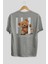 Teddy Bear Hi Nice To Meet Arka Baskılı Gri Oversize T-Shirt Unisex Erkek Kadın Bisiklet Yaka 2