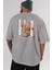 Teddy Bear Hi Nice To Meet Arka Baskılı Gri Oversize T-Shirt Unisex Erkek Kadın Bisiklet Yaka 5
