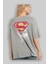 Superman Arka Baskılı Gri Oversize T-Shirt Bisiklet Yaka Pamuk Erkek Kadın 3