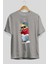 Teddy Bear Şarkıcı Ön Baskılı Gri Oversize T-Shirt Unisex Erkek Kadın Bisiklet Yaka 2