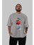 Teddy Bear Şarkıcı Ön Baskılı Gri Oversize T-Shirt Unisex Erkek Kadın Bisiklet Yaka 5