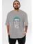 Joker 1 Ön Baskılı Gri Oversize T-Shirt Bisiklet Yaka Pamuk Erkek Kadın 1