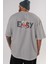 Teddy Bear Easy Arka Baskılı Gri Oversize T-Shirt Unisex Erkek Kadın Bisiklet Yaka 5