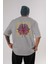Snake Arka Baskılı Gri Oversize T-Shirt Unisex Erkek Kadın Bisiklet Yaka 1