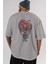 Death Note -Ryuk Anime Arka Baskılı Gri Oversize T-Shirt %100 Pamuk Erkek Kadın 5
