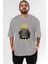 Batman 6 Ön Baskılı Gri Oversize T-Shirt Bisiklet Yaka Pamuk Erkek Kadın 1