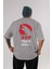 Team Godzilla Arka Baskılı Gri Oversize T-Shirt Bisiklet Yaka Pamuk Erkek Kadın 1