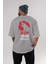 Team Godzilla Arka Baskılı Gri Oversize T-Shirt Bisiklet Yaka Pamuk Erkek Kadın 4