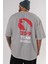 Team Godzilla Arka Baskılı Gri Oversize T-Shirt Bisiklet Yaka Pamuk Erkek Kadın 5