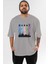 Dubai Yazılı Ön Baskılı Gri Oversize T-Shirt Unisex Erkek Kadın Bisiklet Yaka 1