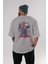 Spiderman Rock Arka Baskılı Gri Oversize T-Shirt Bisiklet Yaka Pamuk Erkek Kadın 4