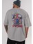 Spiderman Rock Arka Baskılı Gri Oversize T-Shirt Bisiklet Yaka Pamuk Erkek Kadın 5