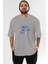 Good Vibes Only Yazılı 3 Ön Baskılı Gri Oversize T-Shirt Unisex Erkek Kadın Bisiklet Yaka 1