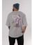 Trafalgar D. Water Law Arka Baskılı Gri Oversize T-Shirt Unisex Erkek Kadın Bisiklet Yaka 4