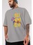 Summer Yazılı Ön Baskılı Gri Oversize T-Shirt Unisex Erkek Kadın Bisiklet Yaka 3
