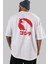 Team Godzilla Arka Baskılı Beyaz Oversize T-Shirt Bisiklet Yaka Pamuk Erkek Kadın 5