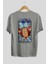 Franky Arka Baskılı Gri Oversize T-Shirt Unisex Erkek Kadın Bisiklet Yaka 2