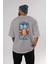 Franky Arka Baskılı Gri Oversize T-Shirt Unisex Erkek Kadın Bisiklet Yaka 4