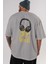 Chill Out Yazılı Arka Baskılı Gri Oversize T-Shirt Unisex Erkek Kadın Bisiklet Yaka 5