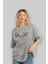 Teddy Bear Yourself Ön Baskılı Gri Oversize T-Shirt Unisex Erkek Kadın Bisiklet Yaka 4