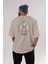 Joker Gym Arka Baskılı Bej Oversize T-Shirt Bisiklet Yaka Pamuk Erkek Kadın 4