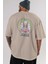 Joker Gym Arka Baskılı Bej Oversize T-Shirt Bisiklet Yaka Pamuk Erkek Kadın 5