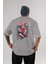 Kagura Gıntama 1 Anime Arka Baskılı Gri Oversize T-Shirt %100 Pamuk Erkek Kadın 1