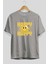 Happy Smile Yazılı Ön Baskılı Gri Oversize T-Shirt Unisex Erkek Kadın Bisiklet Yaka 2
