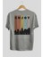 Enjoy New York Yazılı Arka Baskılı Gri Oversize T-Shirt Unisex Erkek Kadın Bisiklet Yaka 2