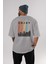 Enjoy New York Yazılı Arka Baskılı Gri Oversize T-Shirt Unisex Erkek Kadın Bisiklet Yaka 4