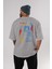 Star Wars Arka Baskılı Gri Oversize T-Shirt Bisiklet Yaka Pamuk Erkek Kadın 4