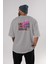 Futuristic Streetwear 2 Arka Baskılı Gri Oversize T-Shirt Unisex Erkek Kadın Bisiklet Yaka 4