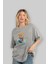 Teddy Bear Splash Up Ön Baskılı Gri Oversize T-Shirt Unisex Erkek Kadın Bisiklet Yaka 4