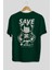 Save The World Bear Arka Baskılı Zümrüt Yeşili Oversize T-Shirt Erkek Kadın Bisiklet Yaka 2